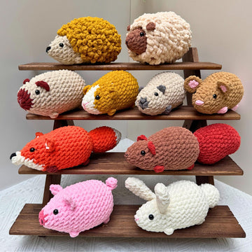Crochet Animal Pattern Bundle 10 in 1 No Sew Amigurumi PDF: Mouse, Hamster, Guinea Pig, Bunny, Squirrel, Hedgehog, Capybara, Fox, Pig, Sheep