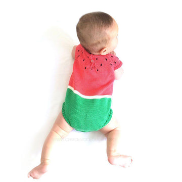 Size 3-6 months - Knitted Watermelon Romper