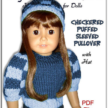 Fits American Girl Doll, 18 inch doll, Chechered Puffed Sleeves with Hat.