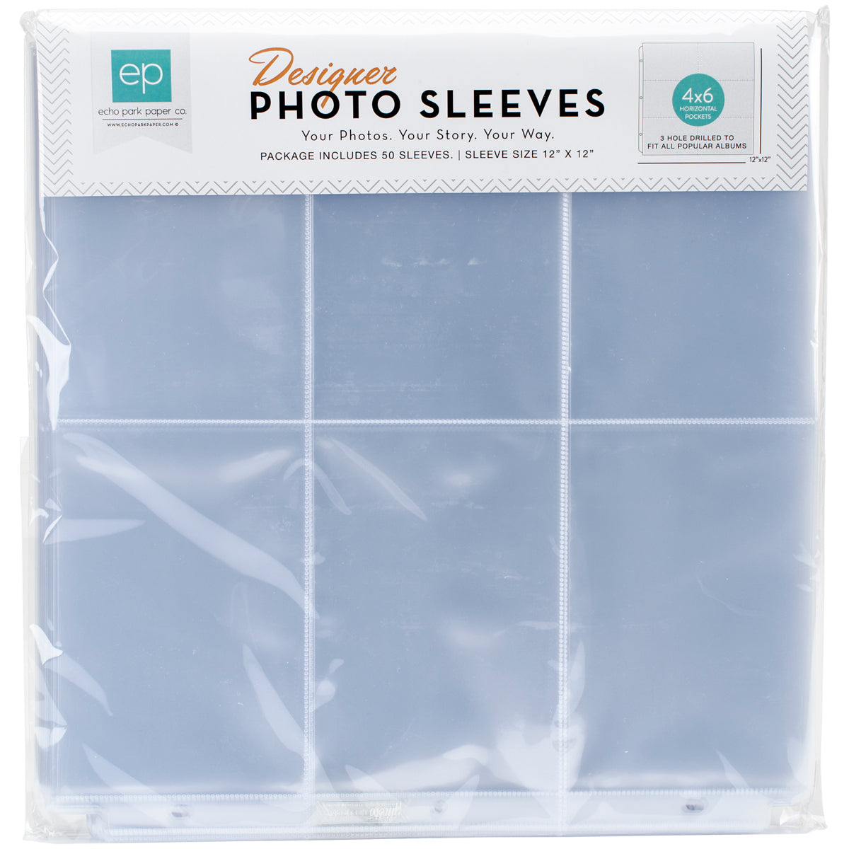 Echo Park Paper Photo Freedom Photo Sleeves Protectors 12"X12" 50/Pkg - (6) 4"X6" Horizontal Pockets