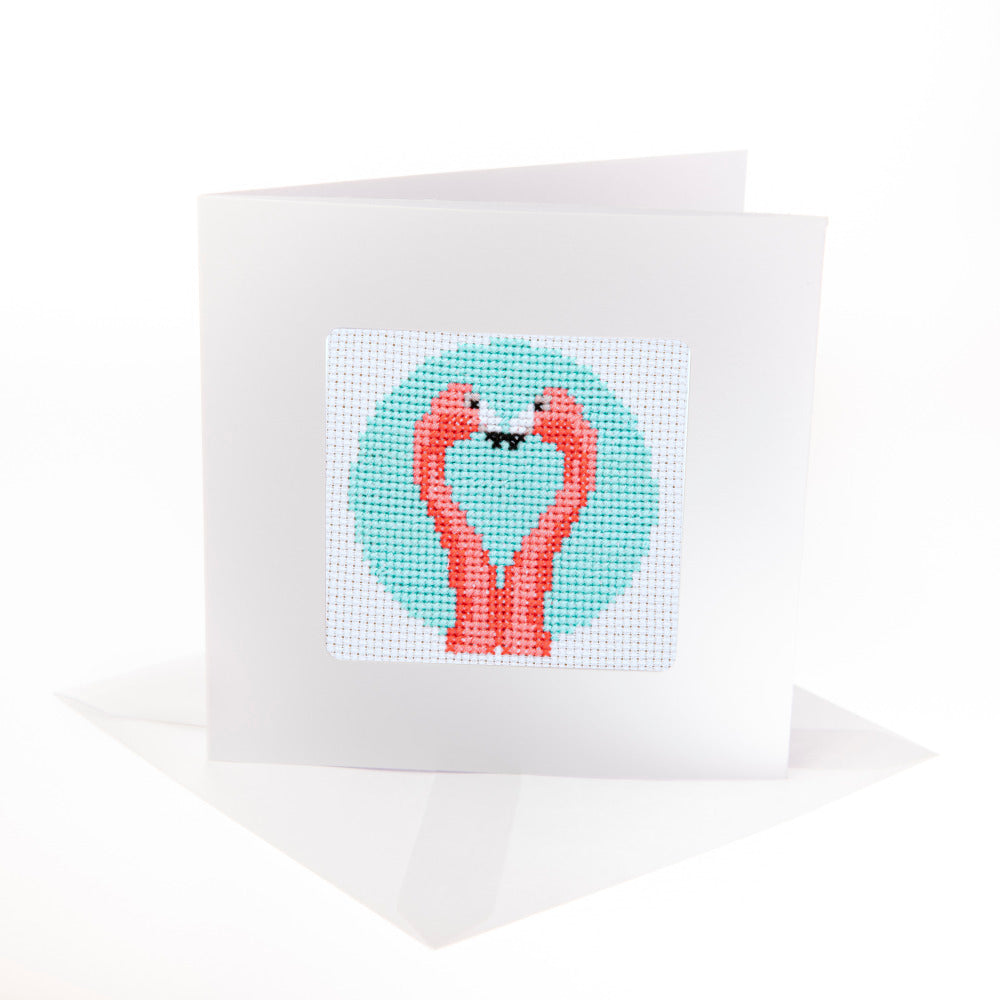 Stitchfinity Flamingo Heart Mini Card Cross Stitch Kit - 13cm x 13cm