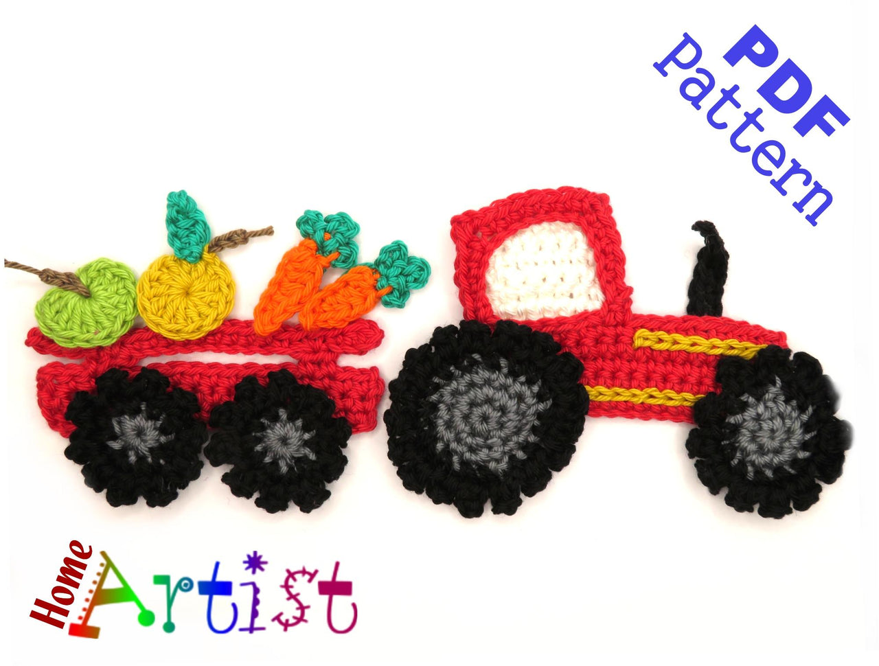 Crochet Pattern - Instant PDF Download - Tractor crochet Applique Pattern