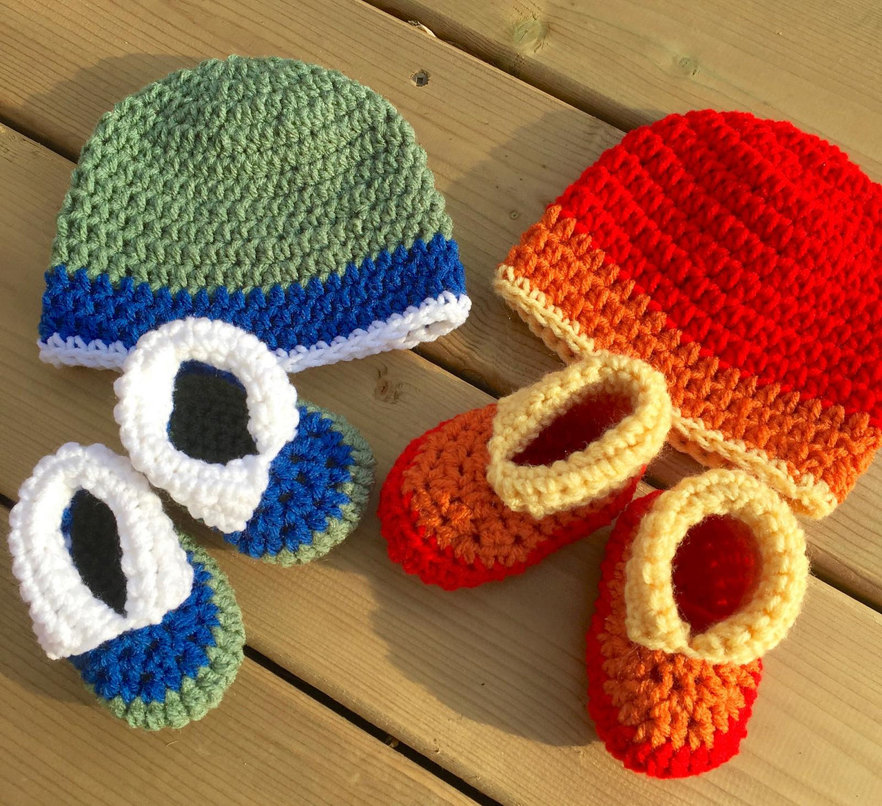 Triple Treat Baby Booties and Hat
