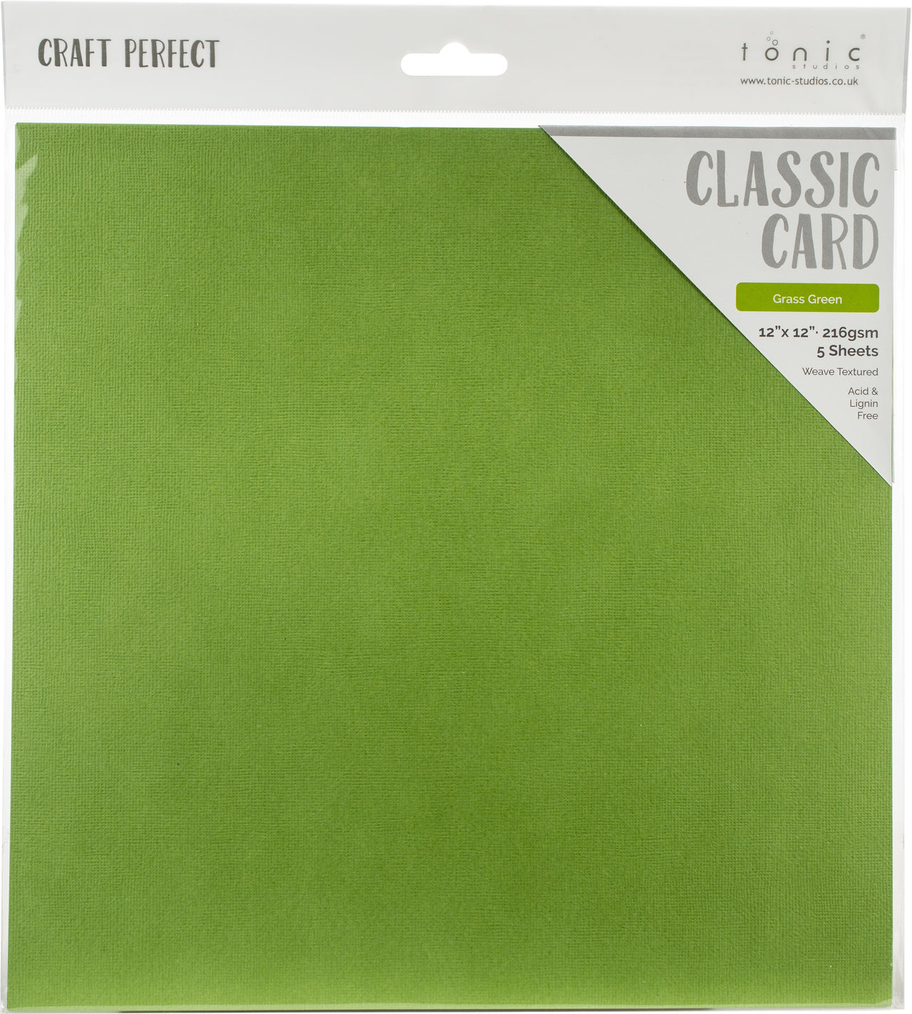 Tonic Studios Craft Perfect Weave Texture 80lb Cardstock 12"X12" 5/Pkg - Grass Green