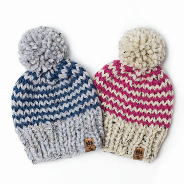 Variegated Pinstripe Pompom Winter Hat Stripes Chunky Toque