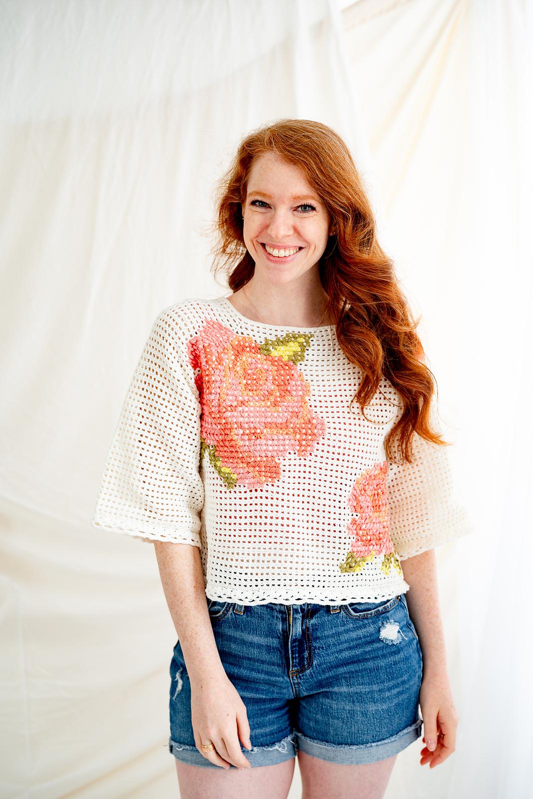 Summer Roses Cross Stitch Top