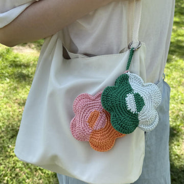 Flower Water Bottle Holder PDF pattern – market bag, cup sleeve, bag charm, flower keychain, crochet cup holder, flower bag charm
