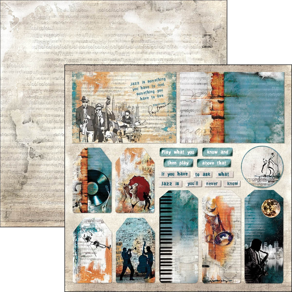 Ciao Bella Double-Sided Cardstock 90lb 12"X12" 12/Pkg - Blue Note, Jazz Club