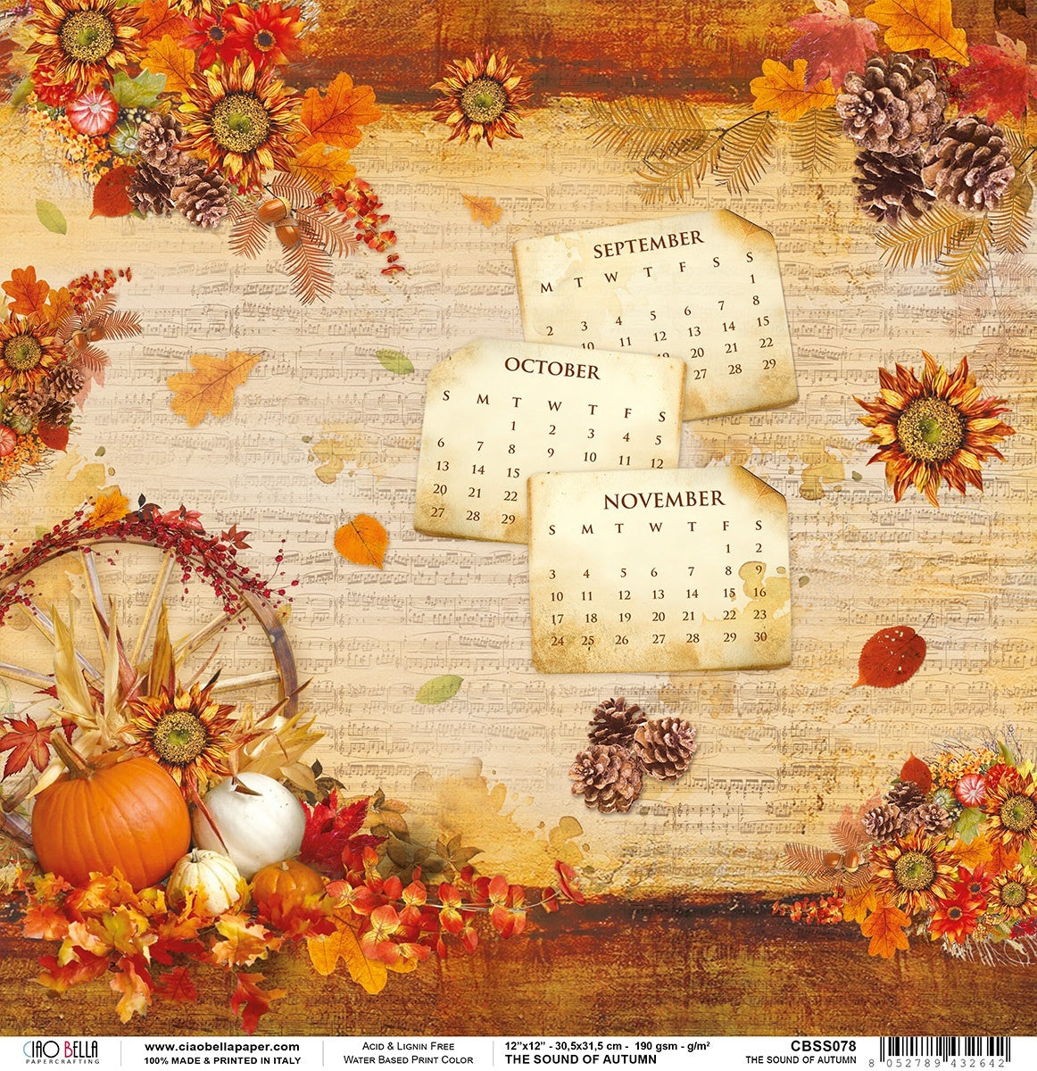 Ciao Bella Double-Sided Cardstock 90lb 12"X12" 12/Pkg - Sound Of Autumn