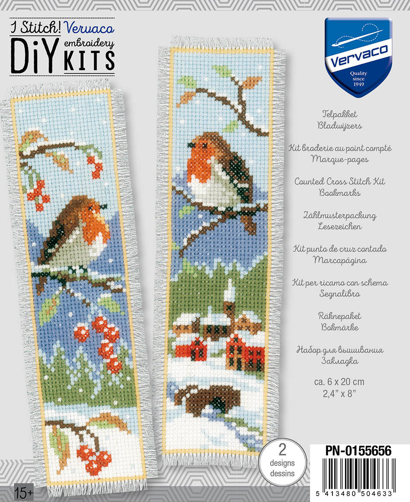 Vervaco Robins Cross Stitch Bookmarks Kit (Set of 2) - 6cm x 20cm