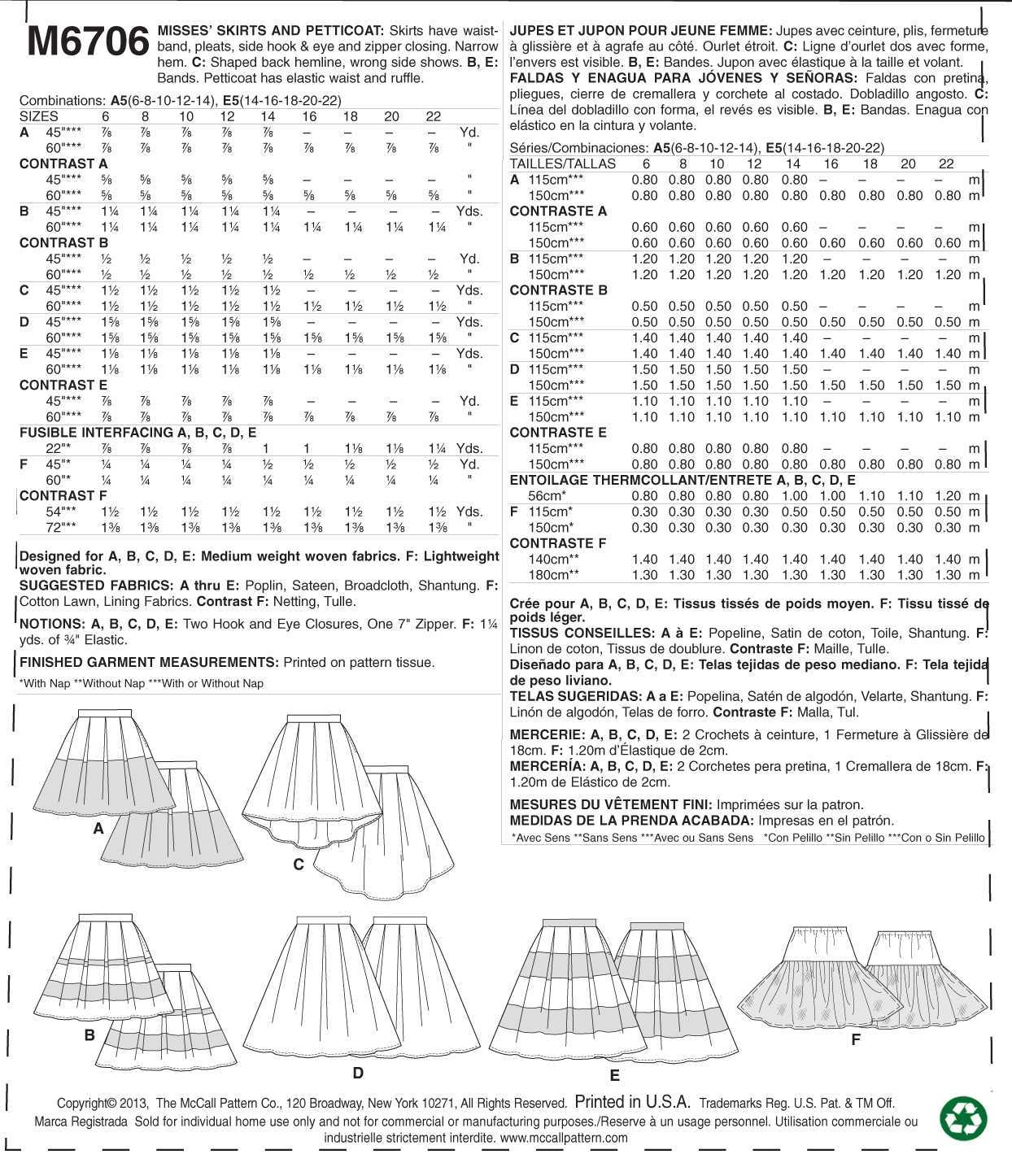 McCall's Misses' Skirts and Petticoat M6706 - Sewing Pattern