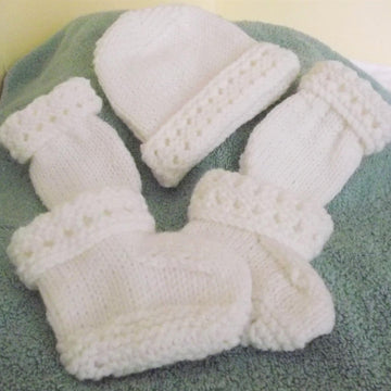 White Baby Hat Mittens bootie set