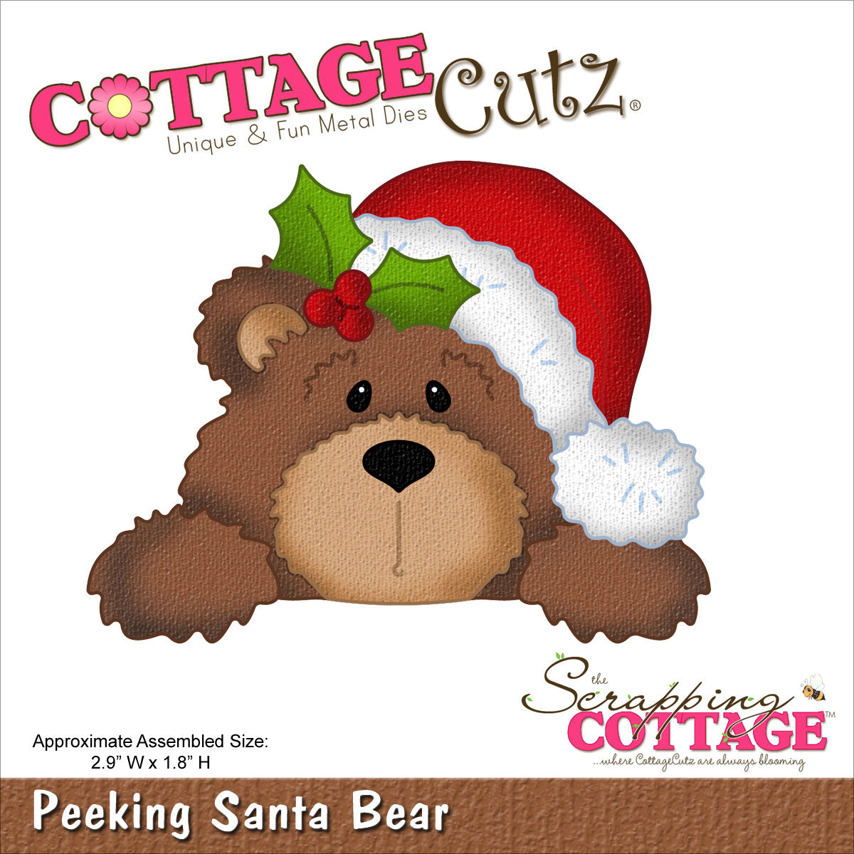 CottageCutz Dies - Peeking Santa Bear 2.9"X1.8"