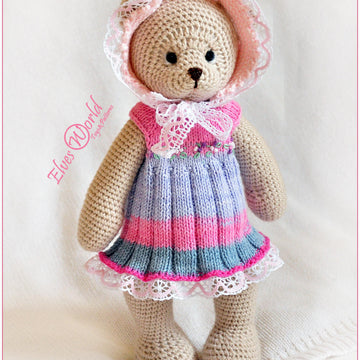 Teddy Bear and Doll Clothes: Dress and Bonnet