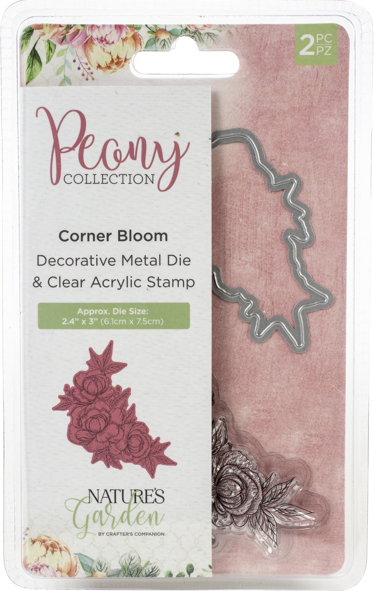 Crafter's Companion Nature's Garden Peony Stamp & Die - Corner Bloom