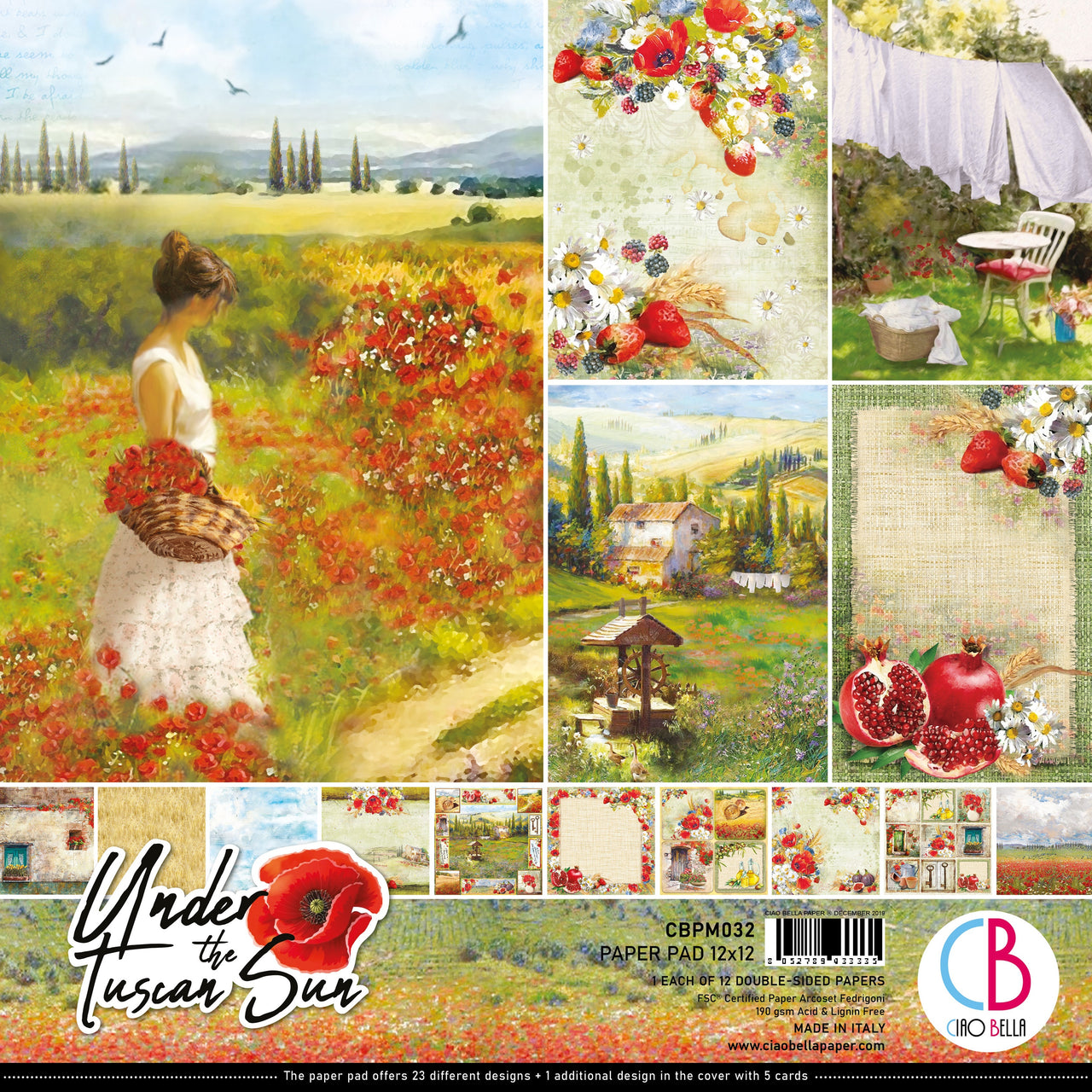 Ciao Bella Double-Sided Paper Pack 90lb 12"X12" 12/Pkg - Under The Tuscan Sun, 12 Designs/1 Each