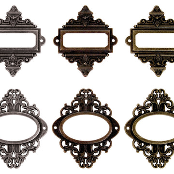 Advantus Idea-Ology Metal Ornate Plates W/Brads 2.25"X2.5" 6/Pkg - Antique Nickel, Brass & Copper