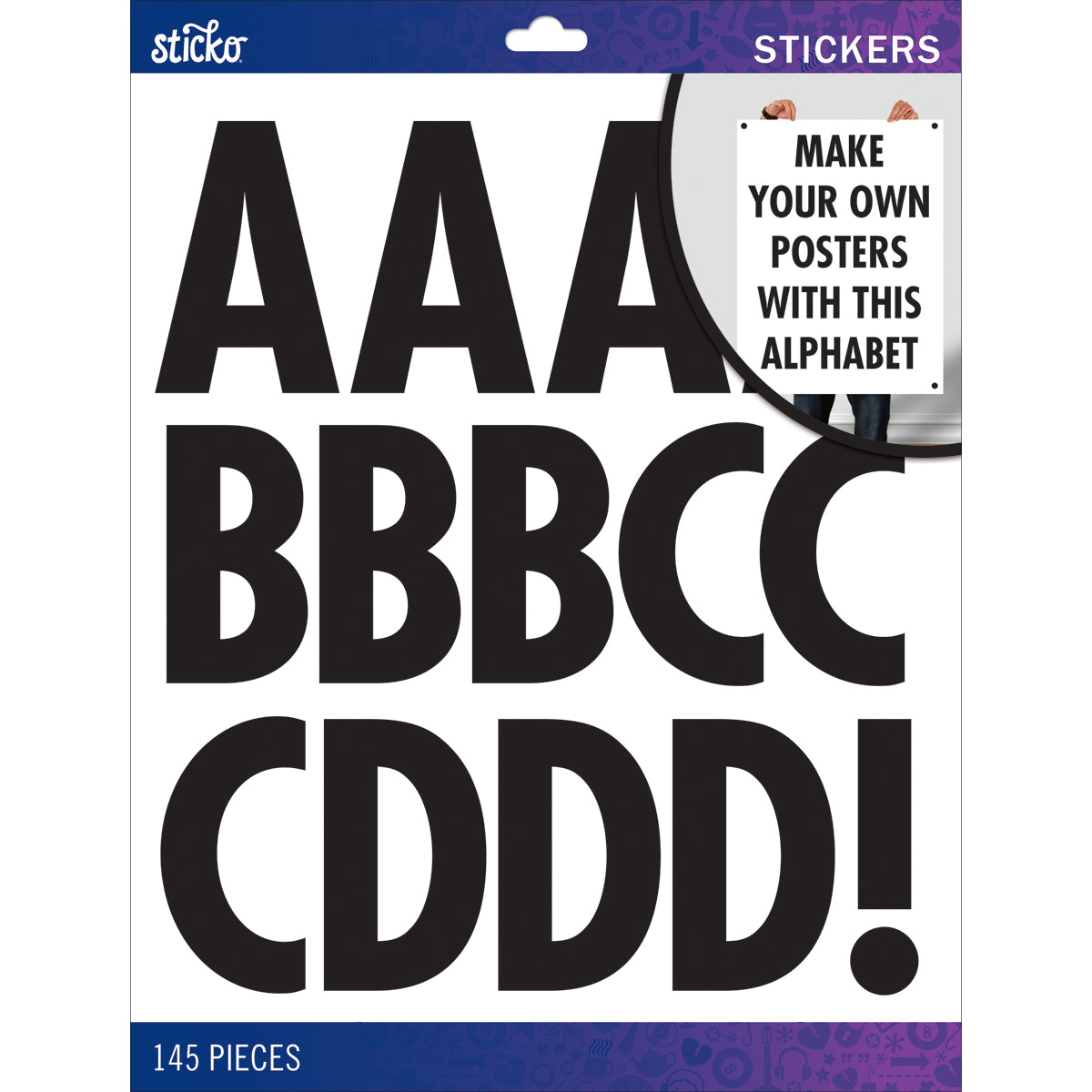 Sticko XL Alphabet Stickers - Black Futura Regular XL