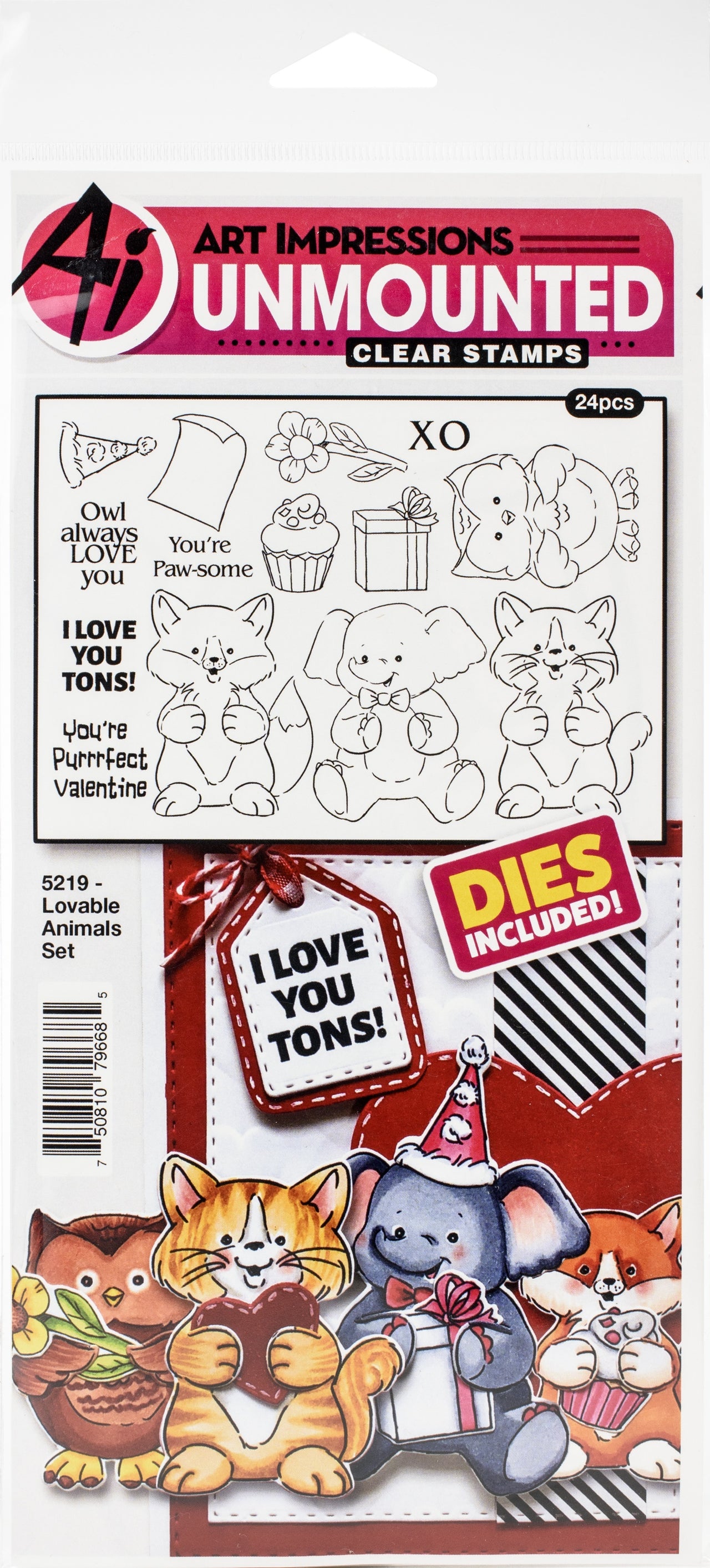 Art Impressions Valentines Clear Stamp & Die Set - Loveable Animals