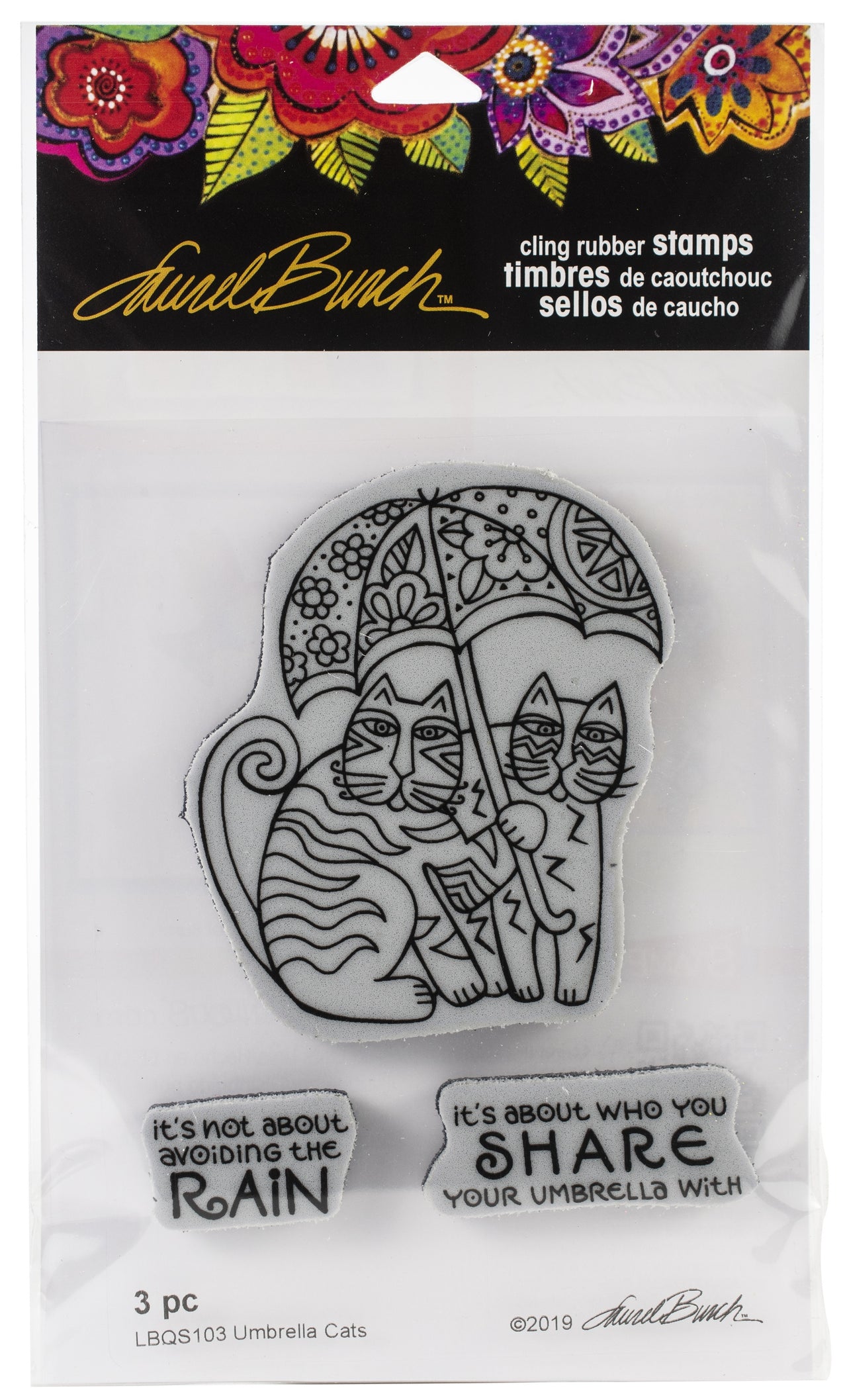 Stampendous Laurel Burch Cling Stamp - Umbrella Cats