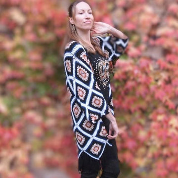 Crochet Granny Square Cardigan Coat Duster