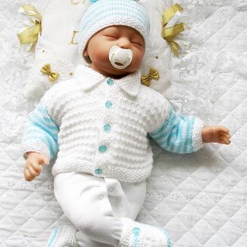 Knitting pattern Baby Reborn Dolls, Cardigan, Hat and boots, 17-22" Doll, 0-3 Month Baby