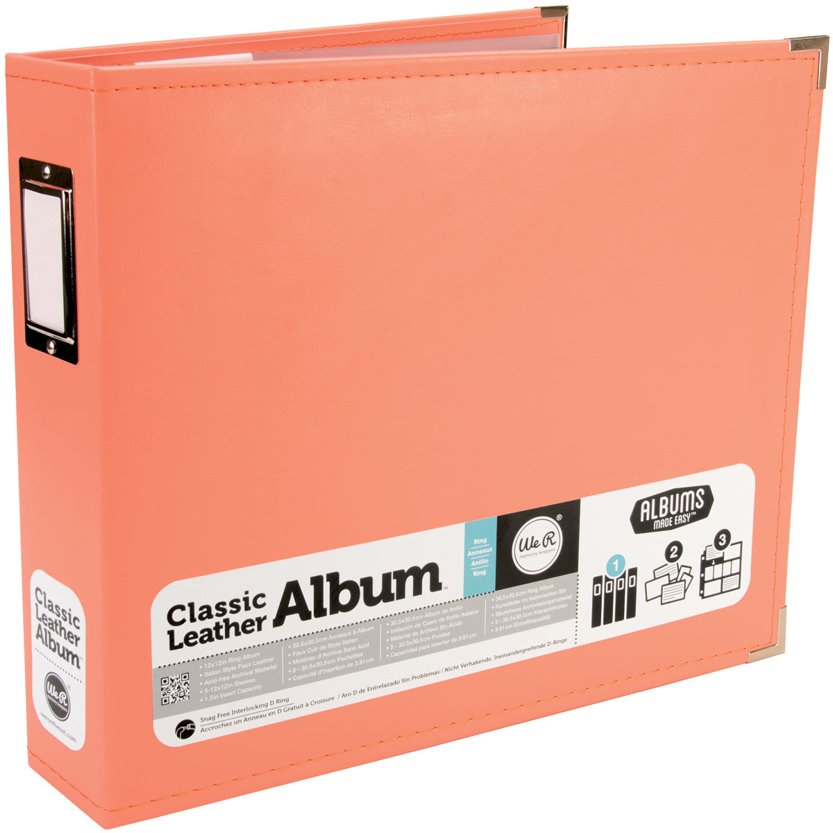 We R Memory Keepers We R Classic Leather D-Ring Album 12"X12" - Coral
