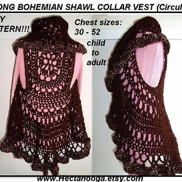 718, BOHEMIAN CROCHET VEST, LONG OR SHORT, CHILD AND ADULT