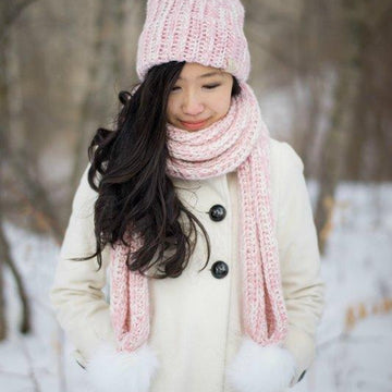 Snow Puff Ribbed Beanie & Scarf