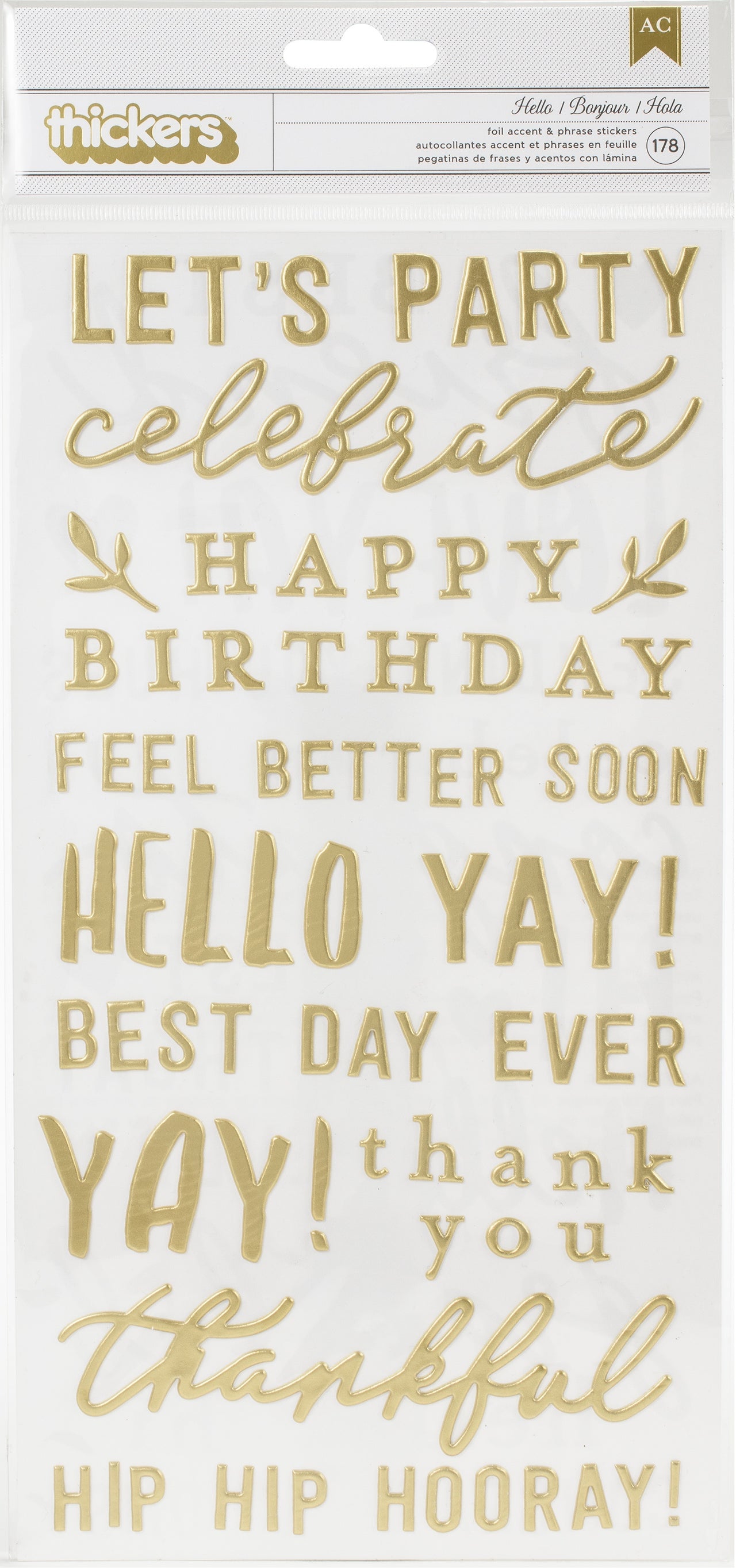 American Crafts Jen Hadfield Hey, Hello Thickers Stickers 178/Pkg - Phrase/Puffy