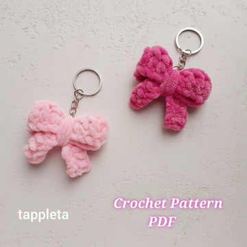 Bow keychain crochet pattern, Easy crochet plush bow beginner pattern, Coquette charm, Girly accessories handmade, Purse charm DIY gift idea