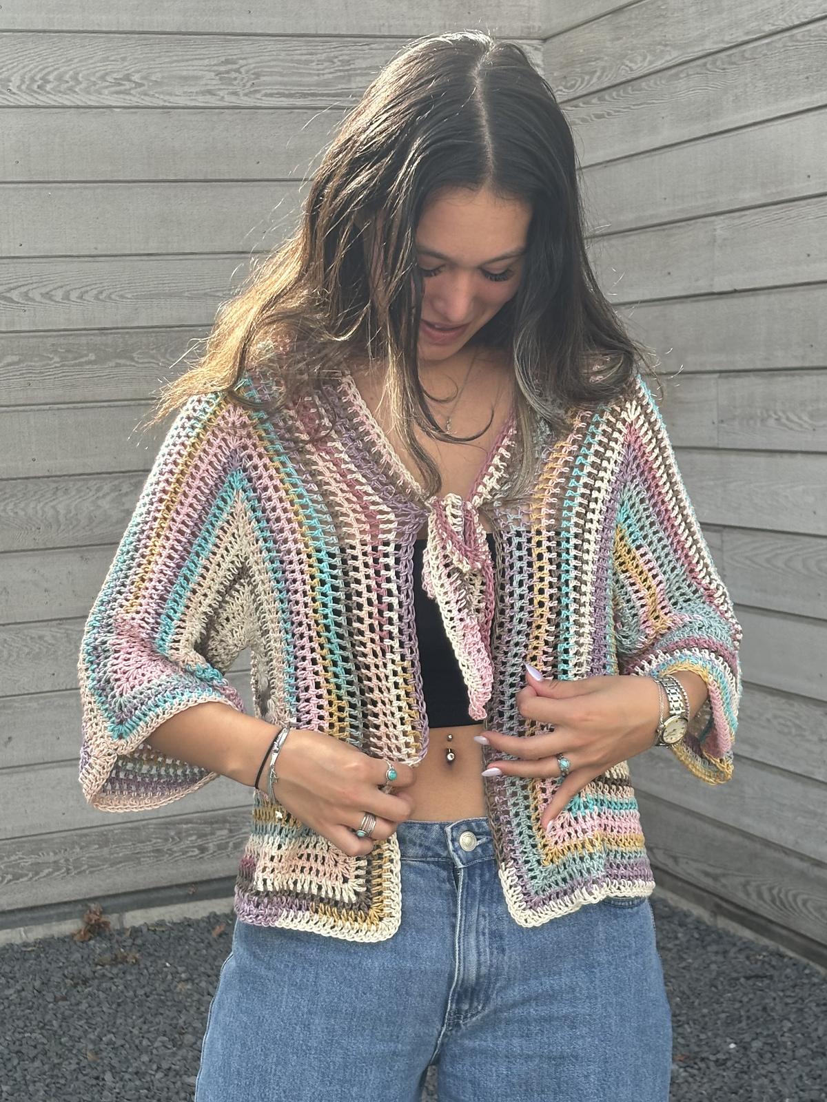 Hexagon Cardigan with Bow Closure