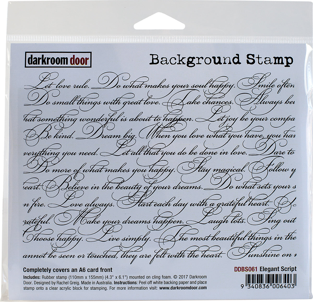 Darkroom Door Background Cling Stamp 4"X6" - Elegant Script