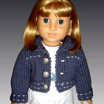 Doll knitting pattern. Fits American Girl Dolland 18 inch doll. Jean jacket and Skirt 012