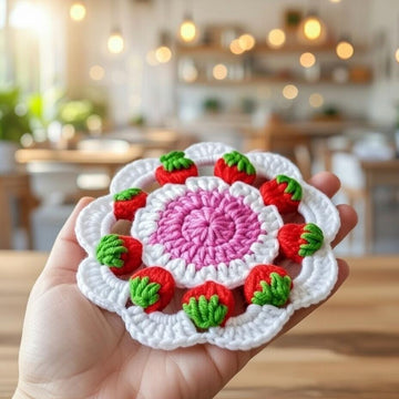 Crochet Strawberry Coaster Pattern PDF + Video Tutorial3