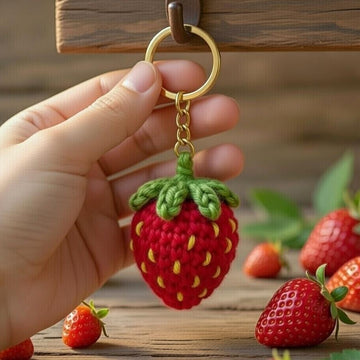 Crochet Strawberry Keychain Pattern – PDF + Video Tutorial