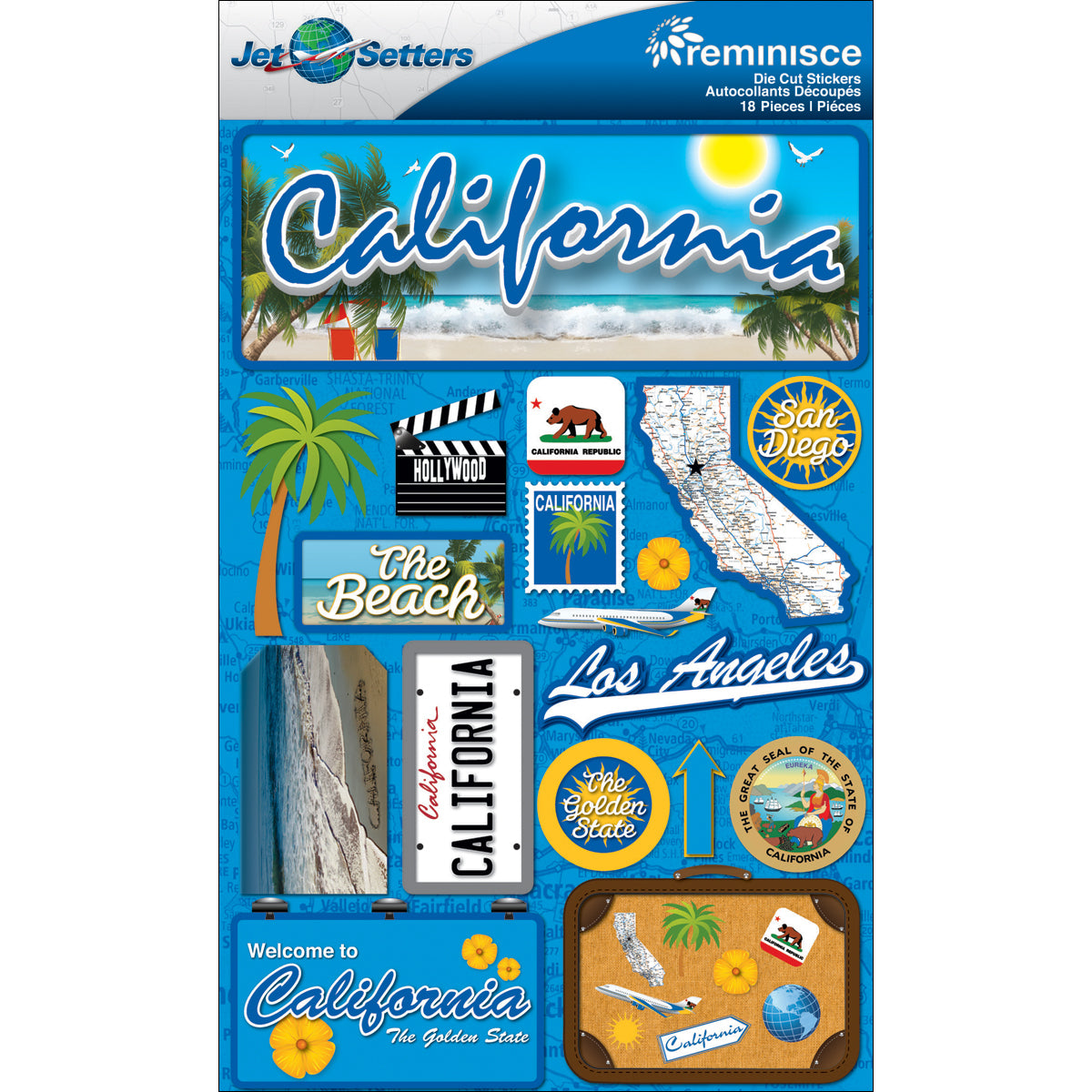 Reminisce Jet Setters State Dimensional Stickers 4.5"X7.5" - California