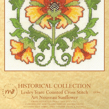 Creative World Of Crafts Art Nouveau Sunflower Cross Stitch Kit - 14cm x 14cm