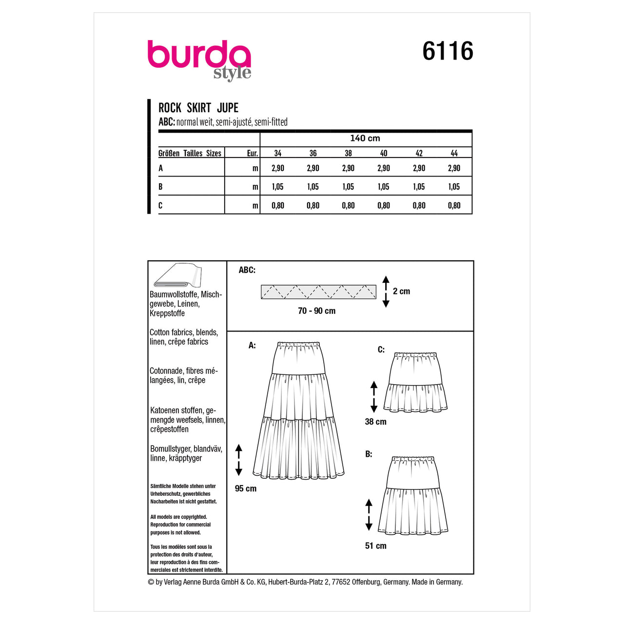 Burda Style Misses' Skirt B6116 - Paper Pattern, Size 8-18
