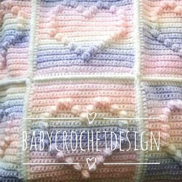 Crochet bobble heart baby blanket