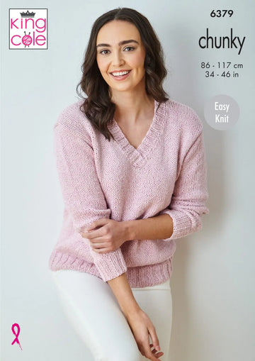 V Neck Sweater and Top in King Cole Simply Denim Chunky - 6379 - Leaflet