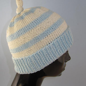 Simple Stripe Topknot Beanie Hat