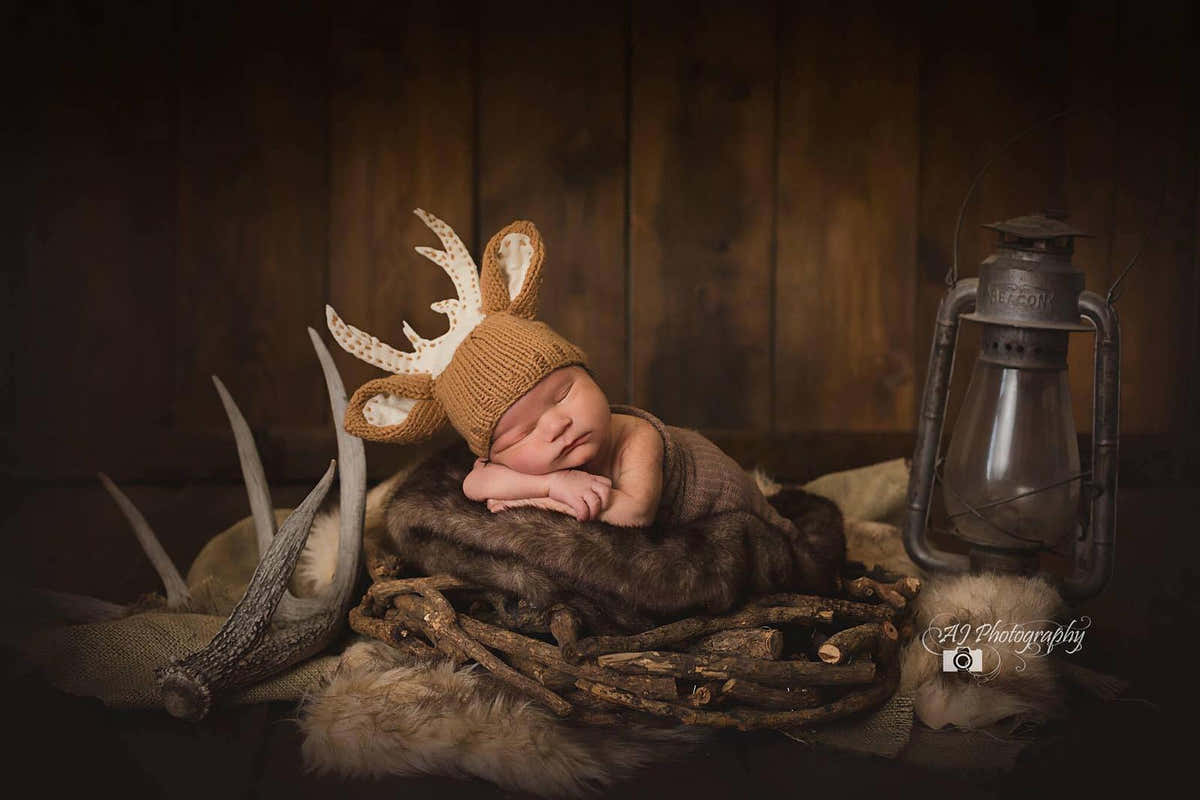 Deer Beanie with Felt Antlers