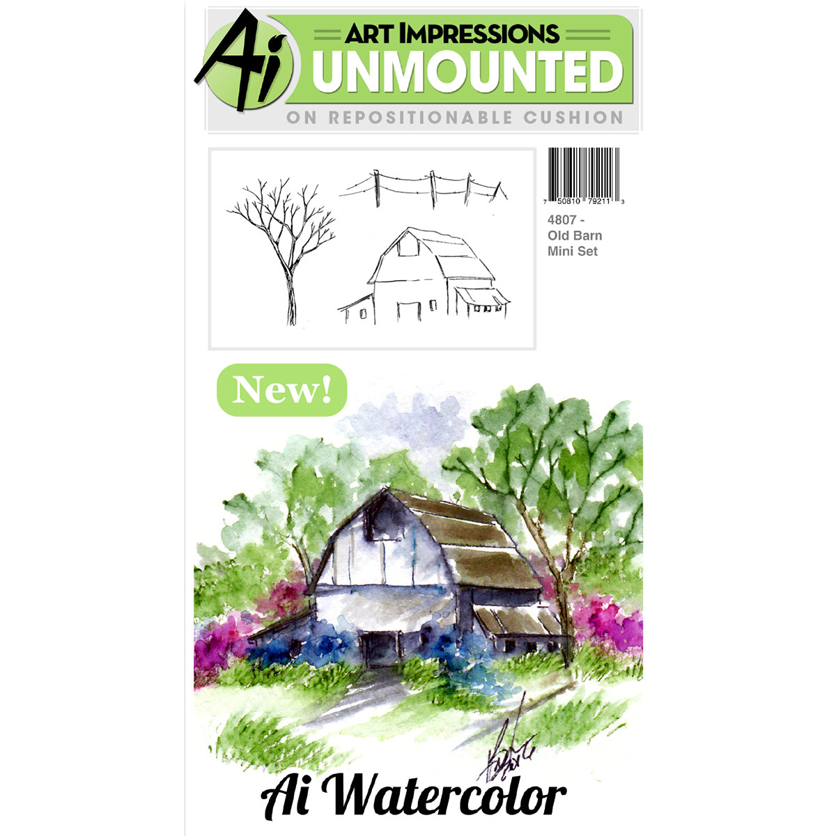 Art Impressions Watercolor Cling Rubber Stamps - Old Barn
