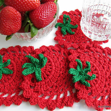 Crochet Strawberry Coaster
