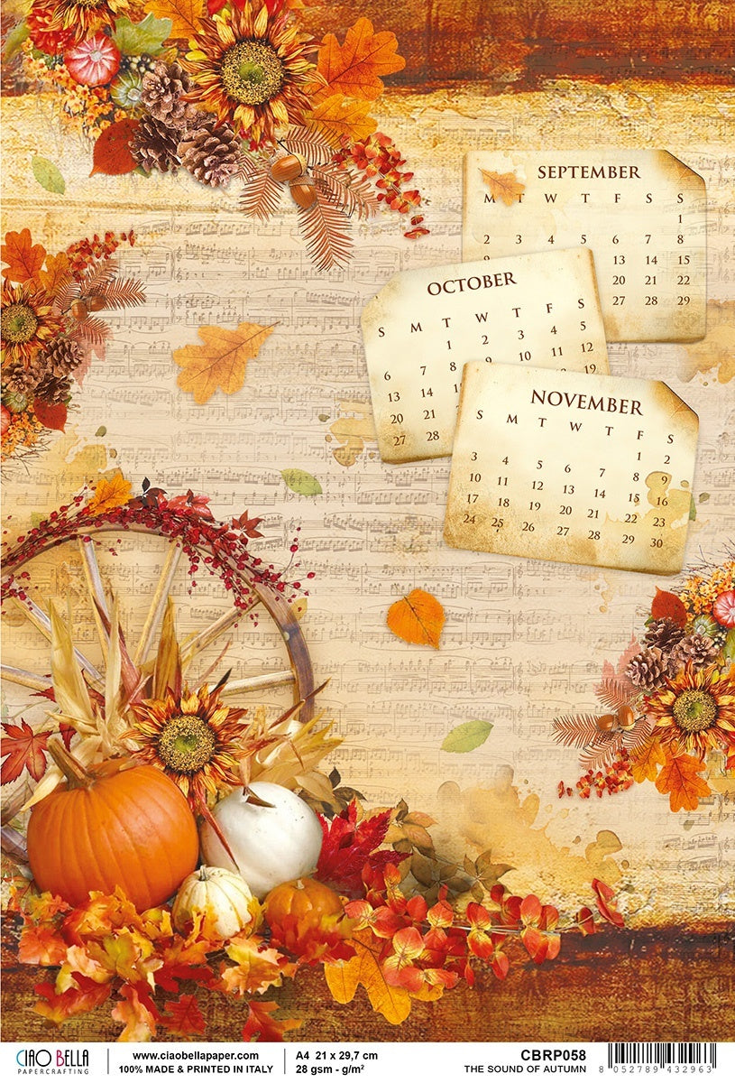 Ciao Bella Rice Paper Sheet A4 5/Pkg - The Sound Of Autumn