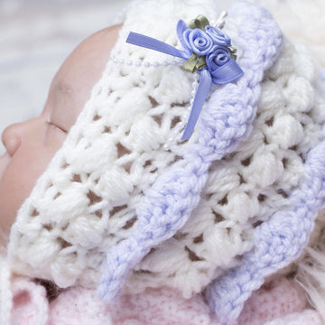 Newborn baby Aran bonnet crochet pattern with 4 finishes