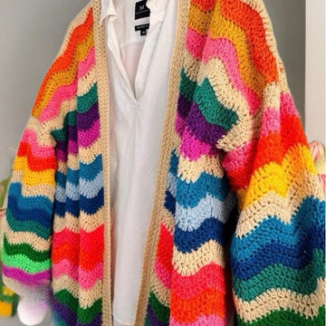 Long Wavy Crochet Cardigan