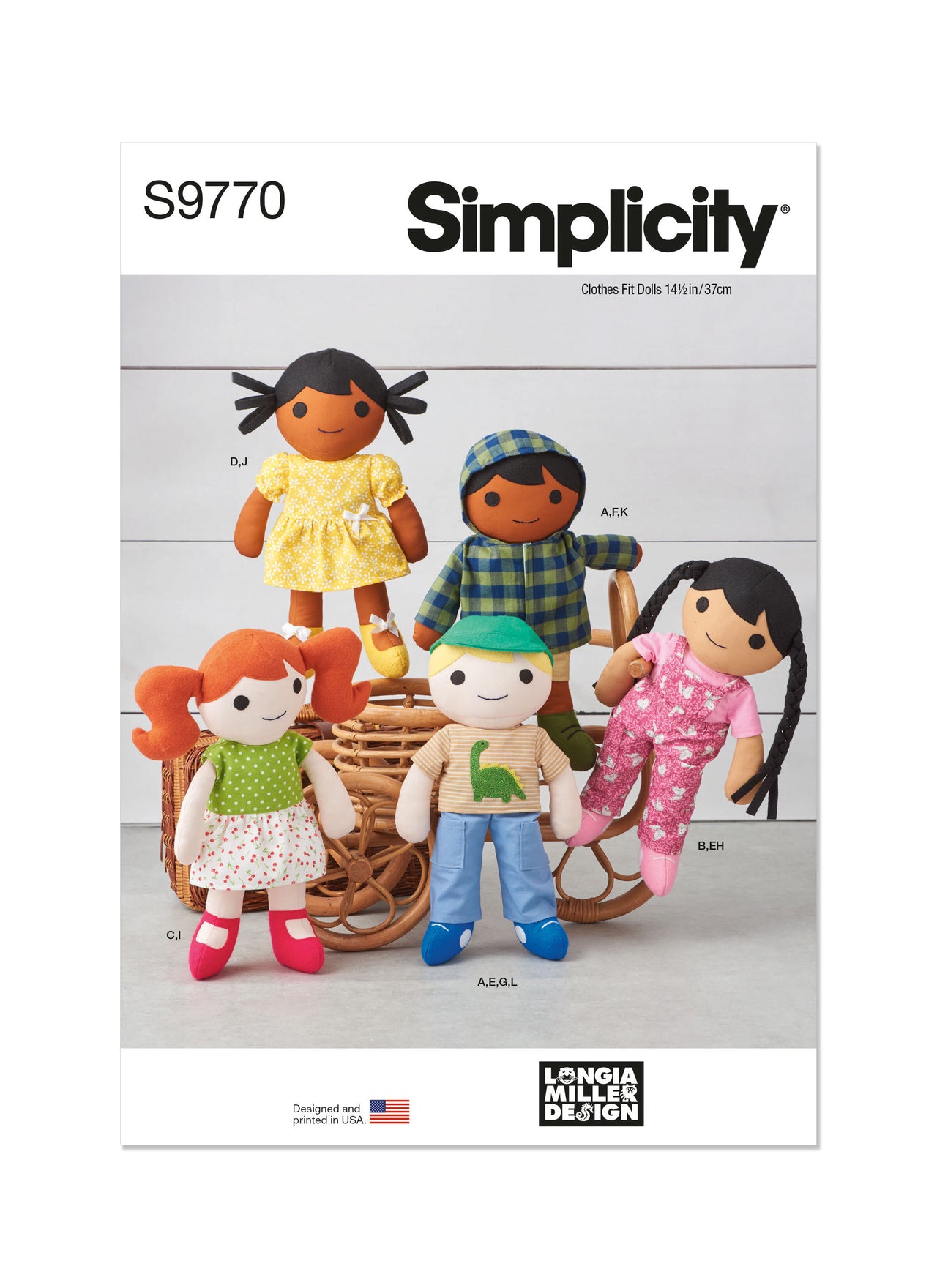 Simplicity 14 1/2" Cloth Dolls and Clothes by Longia Miller S9770 - Sewing Pattern