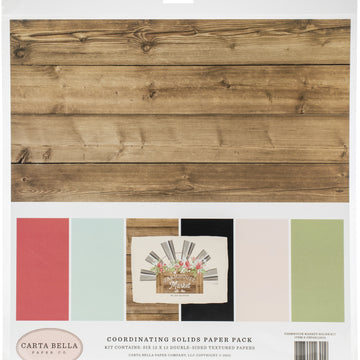 Echo Park Paper Carta Bella Double-Sided Solid Cardstock 12"X12" 6/Pkg - Farmhouse Market, 6 Colors